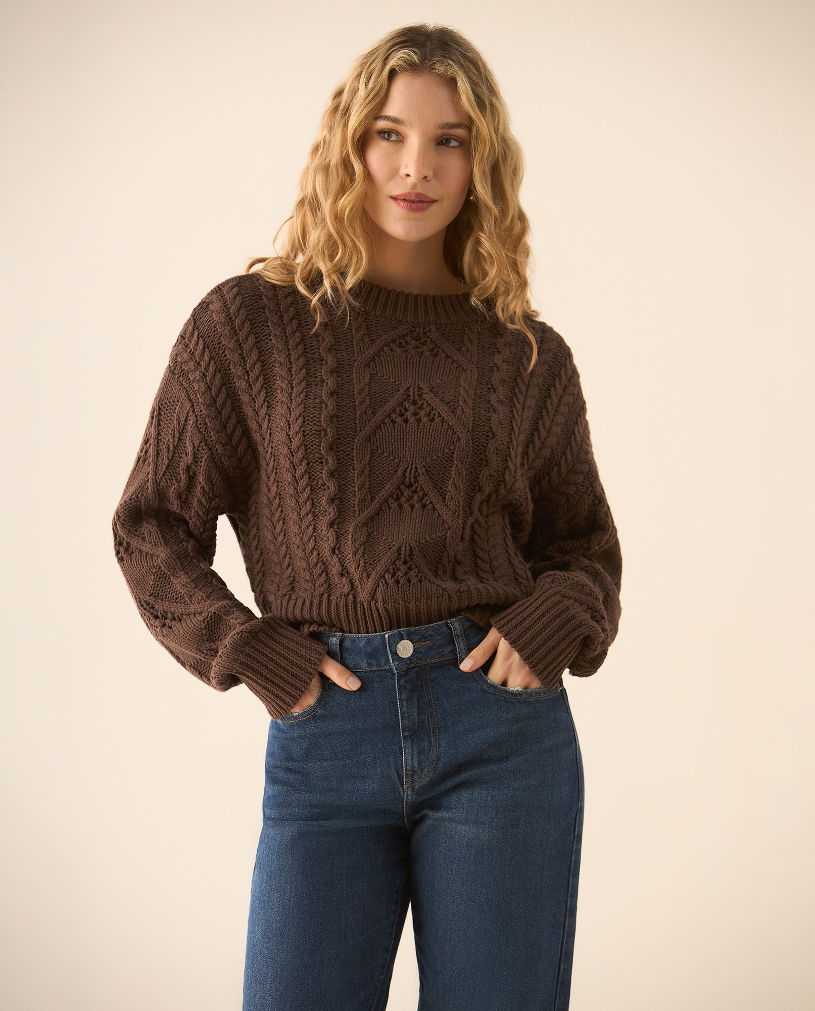 Buzo cuello redondo tejido para mujer  - Café 34_463G200_CAF171230_3