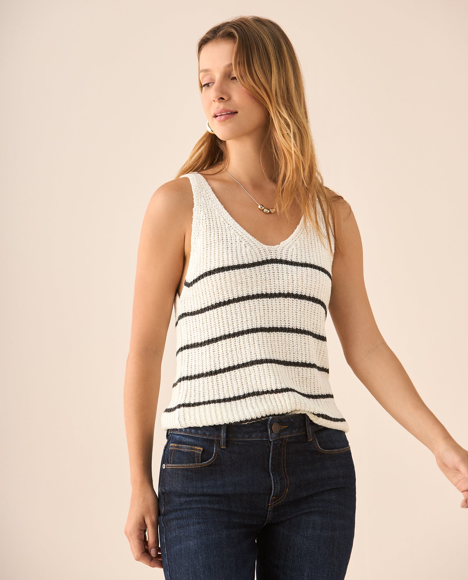 Camisa tejida con escote en V para mujer - Crudo 34_469F207_CRU111001_0