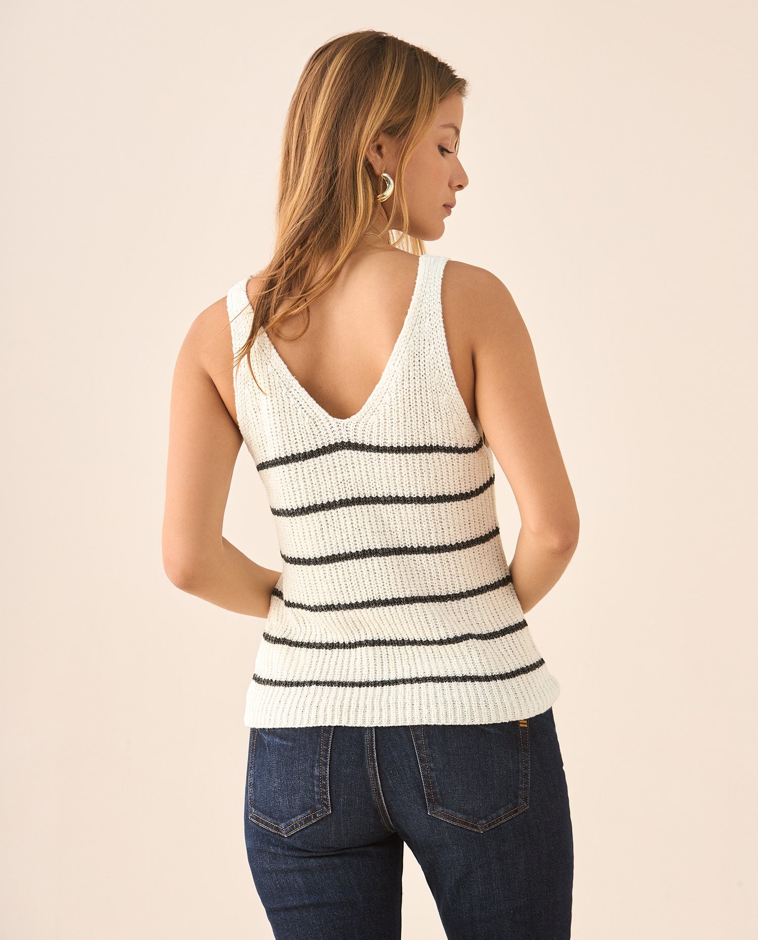 Camisa tejida con escote en V para mujer - Crudo