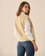 Chaleco tejido con bolsillos de frente para mujer  - Beige