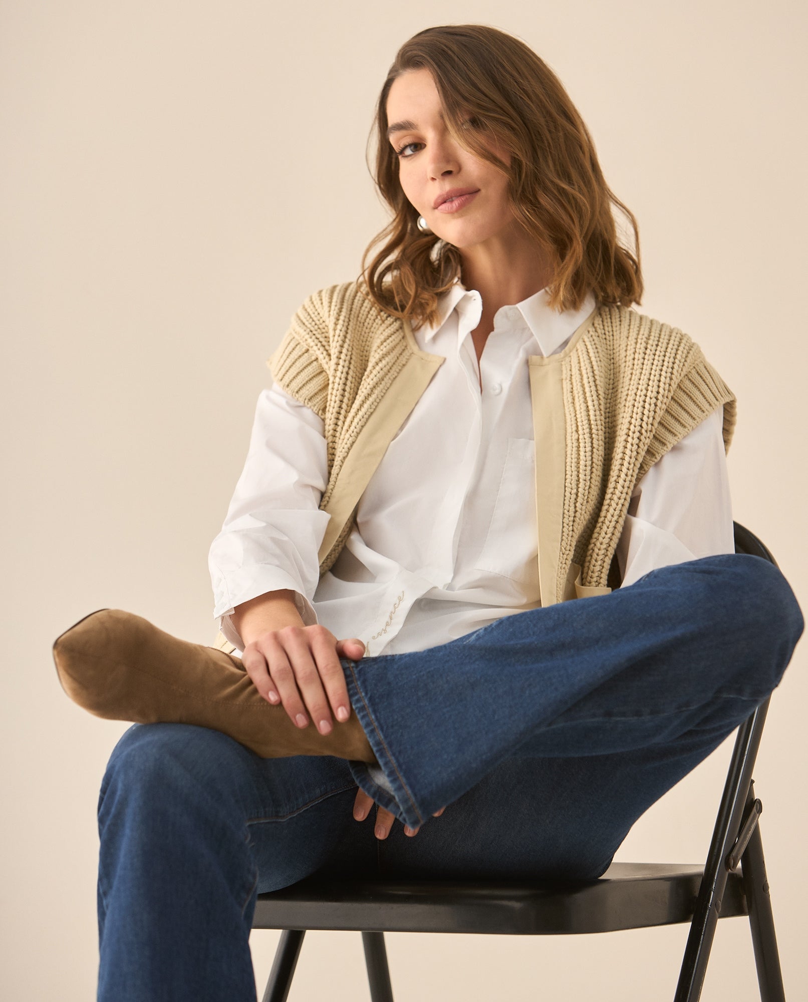 Chaleco tejido con bolsillos de frente para mujer  - Beige 34_469G200_BEI151214_6