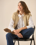 Chaleco tejido con bolsillos de frente para mujer  - Beige