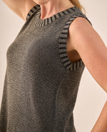 Blusa Tejida Sin Mangas con Acabados Acanalados - Negro