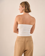 Top Strapless Acanalado con Detalle Diagonal - Blanco