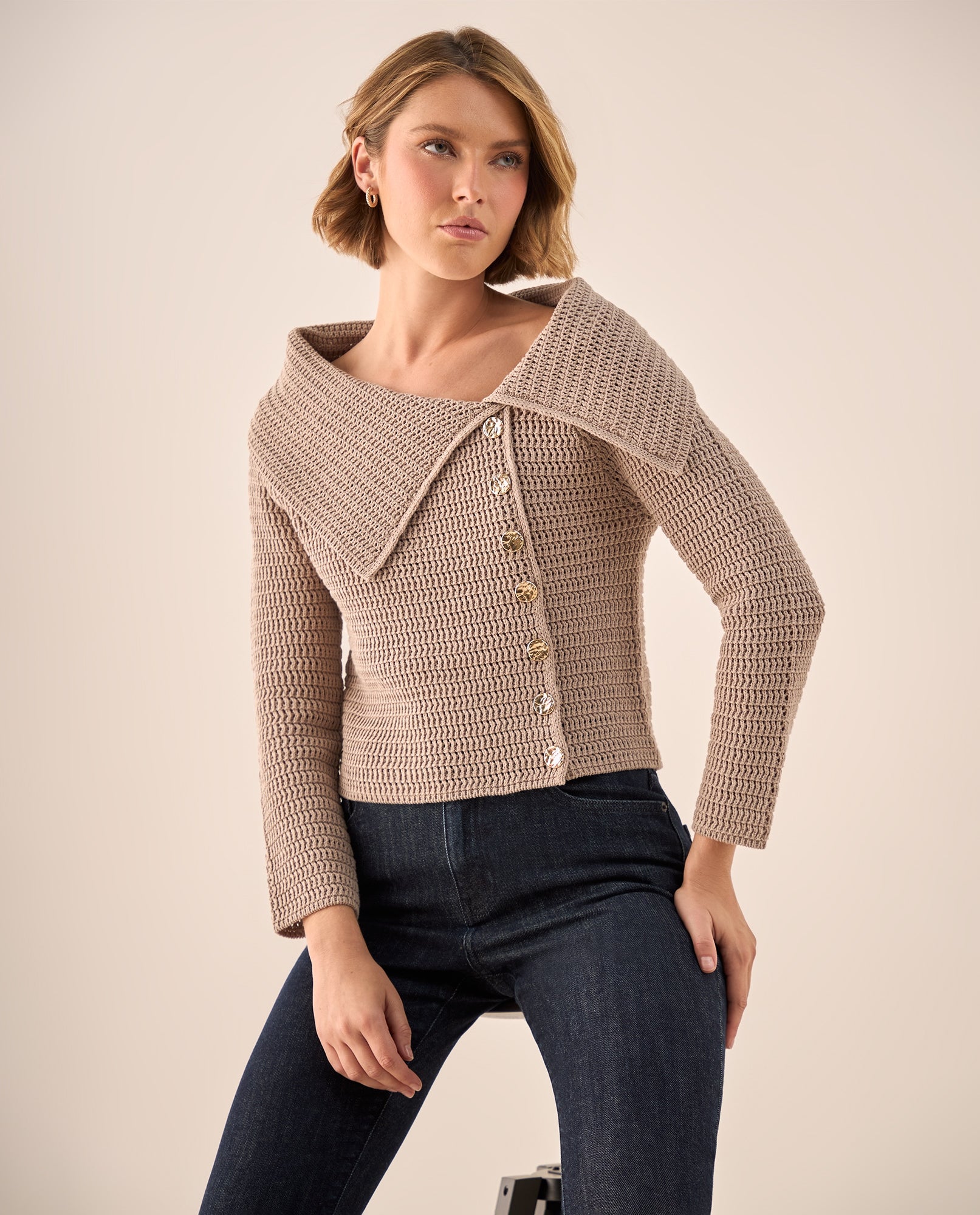 Suéter Tejido Cuello Amplio Beige - Beige 34_469G215_BEI160806_3