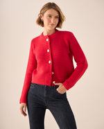 Cardigan con Textura Acanalada y Botones - Rojo
