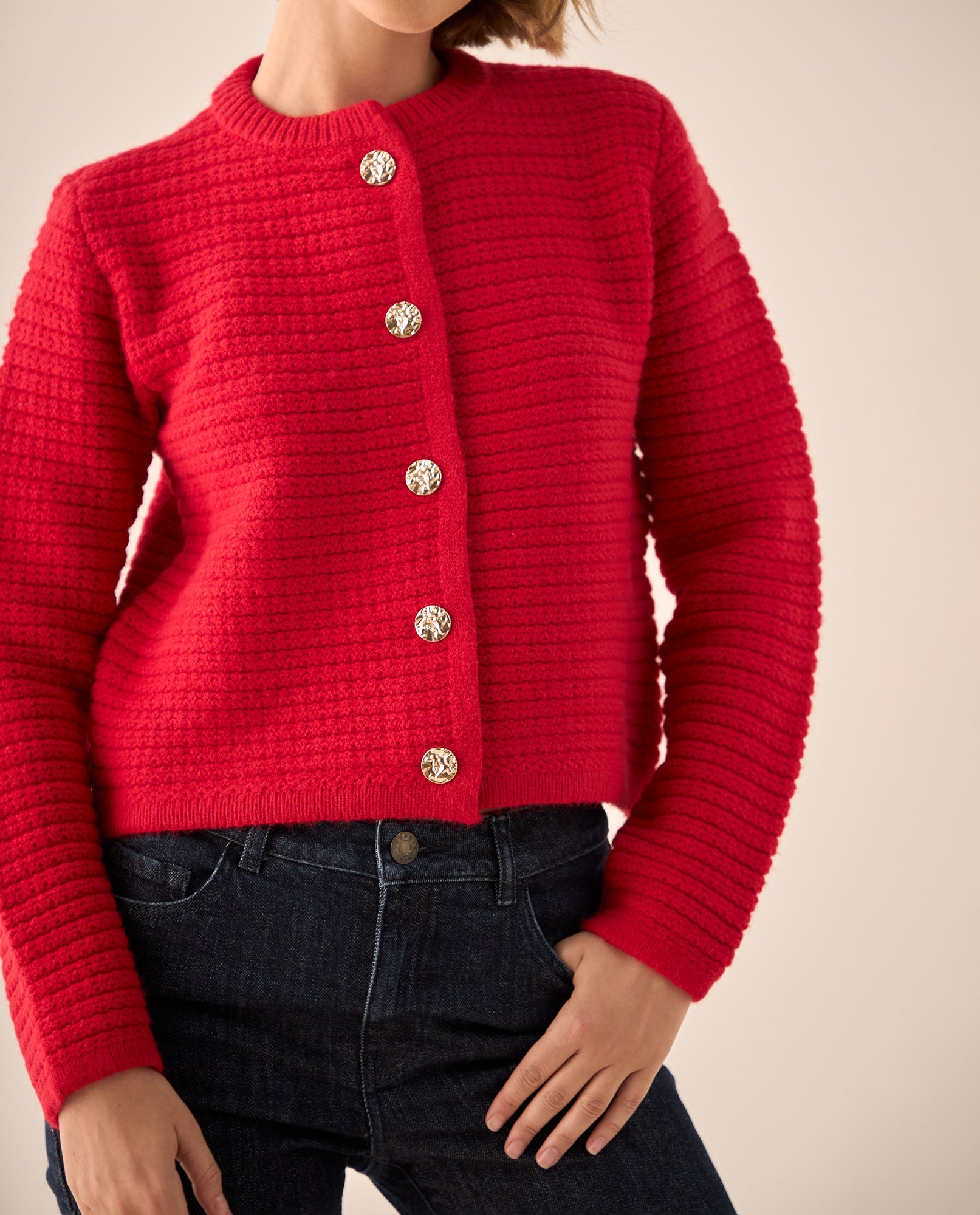 Cardigan con Textura Acanalada y Botones - Rojo 34_469G216_ROJ171537_3