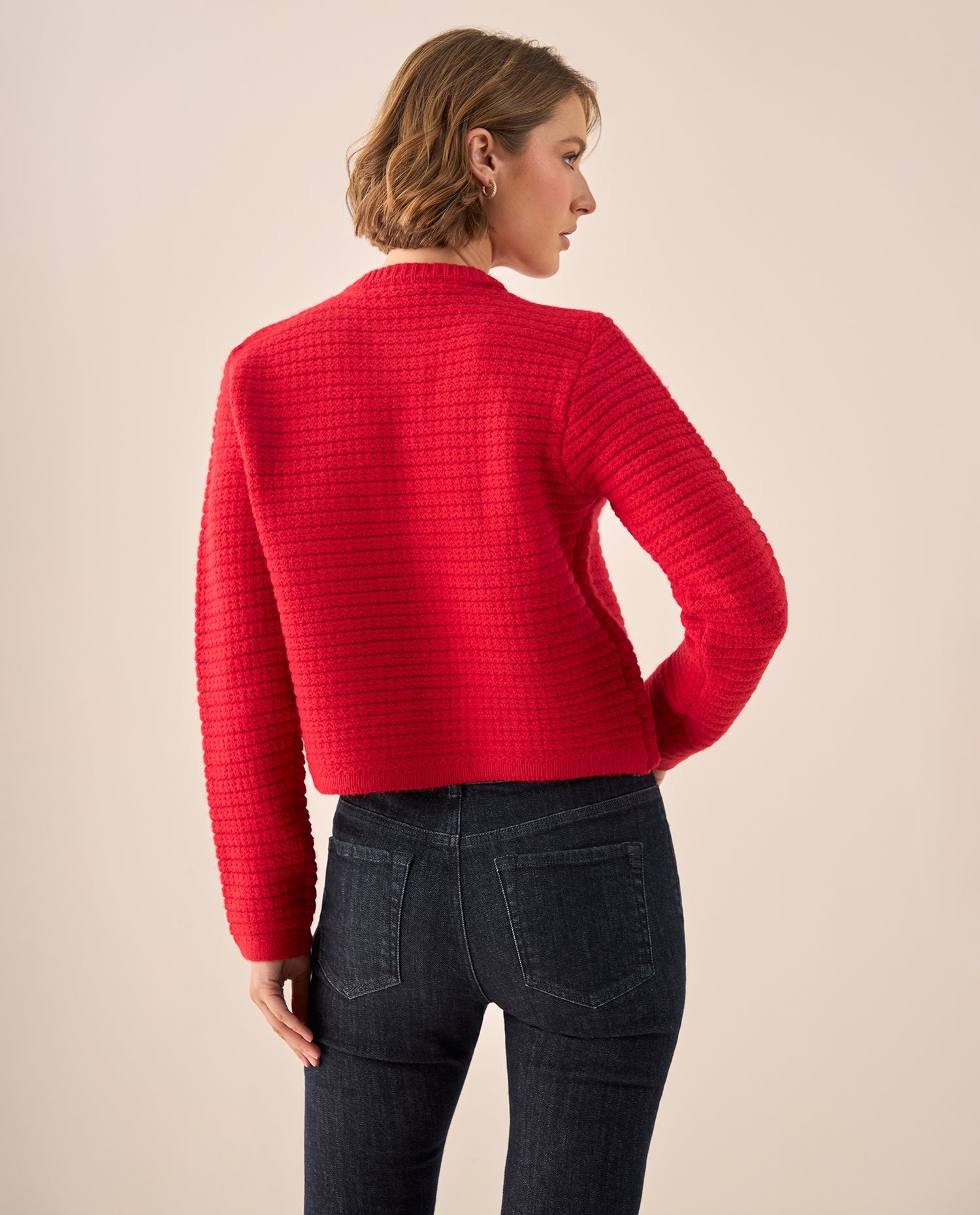 Cardigan con Textura Acanalada y Botones - Rojo