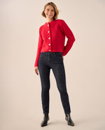 Cardigan con Textura Acanalada y Botones - Rojo