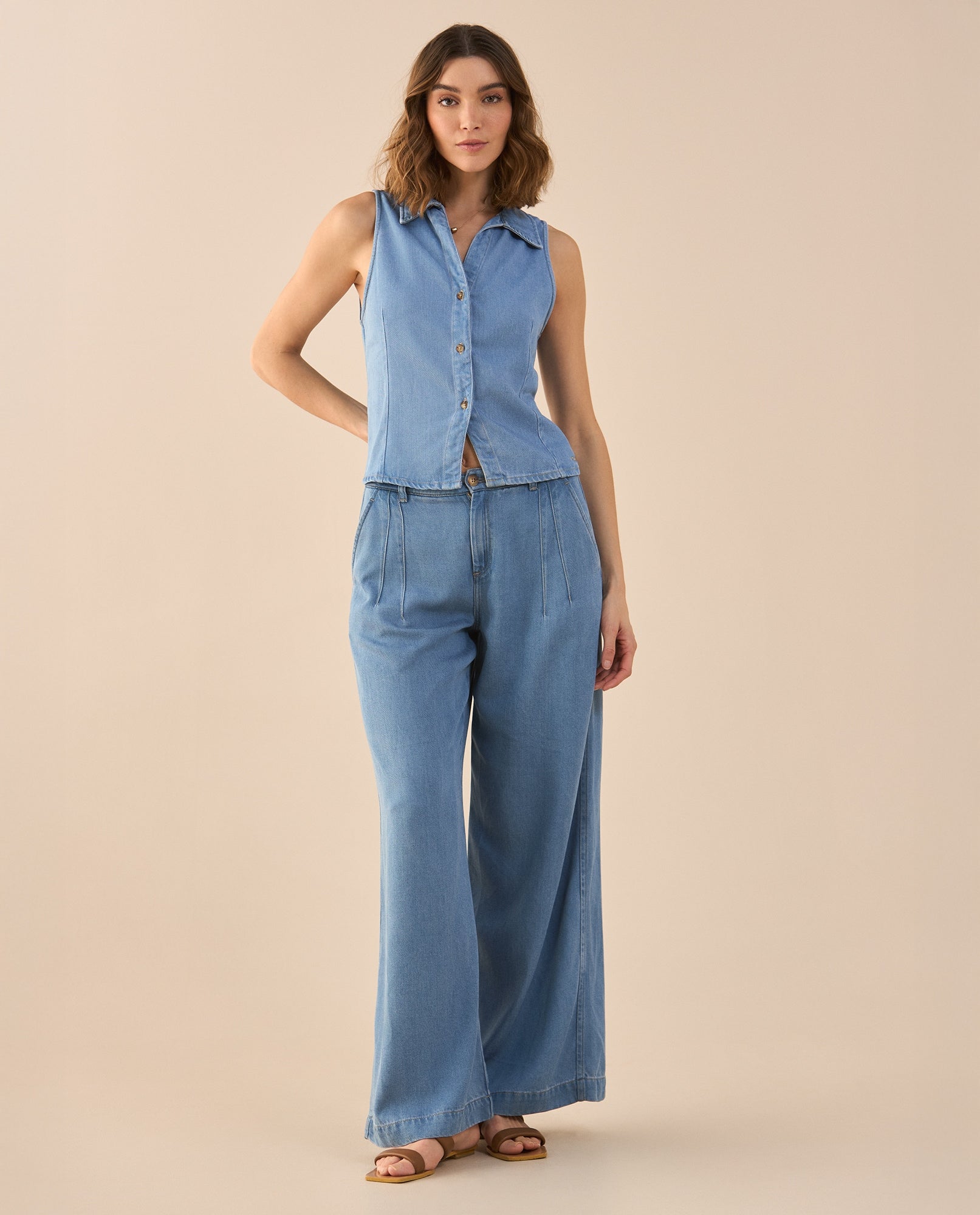 Pantalón Wide Leg tono medio para mujer - Azul 34_471G003_AZU134110_0