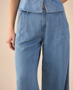 Pantalón Wide Leg tono medio para mujer - Azul