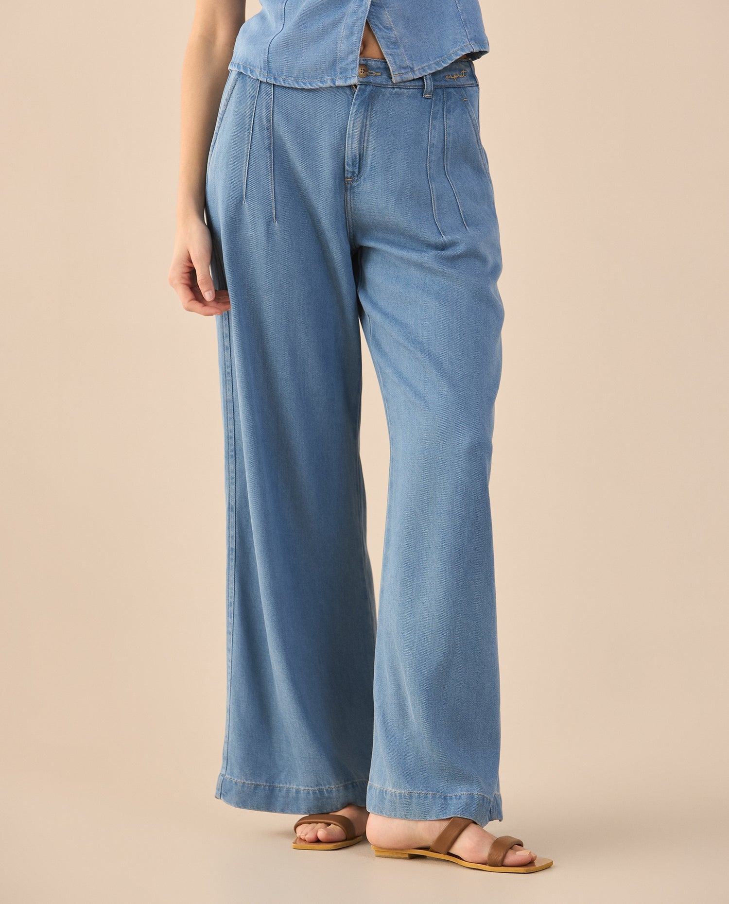 Pantalón Wide Leg tono medio para mujer - Azul