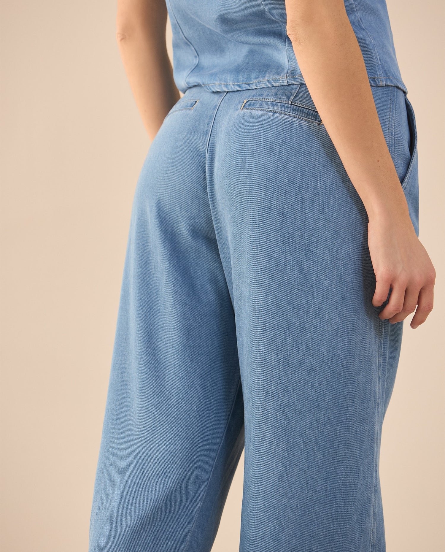 Pantalón Wide Leg tono medio para mujer - Azul