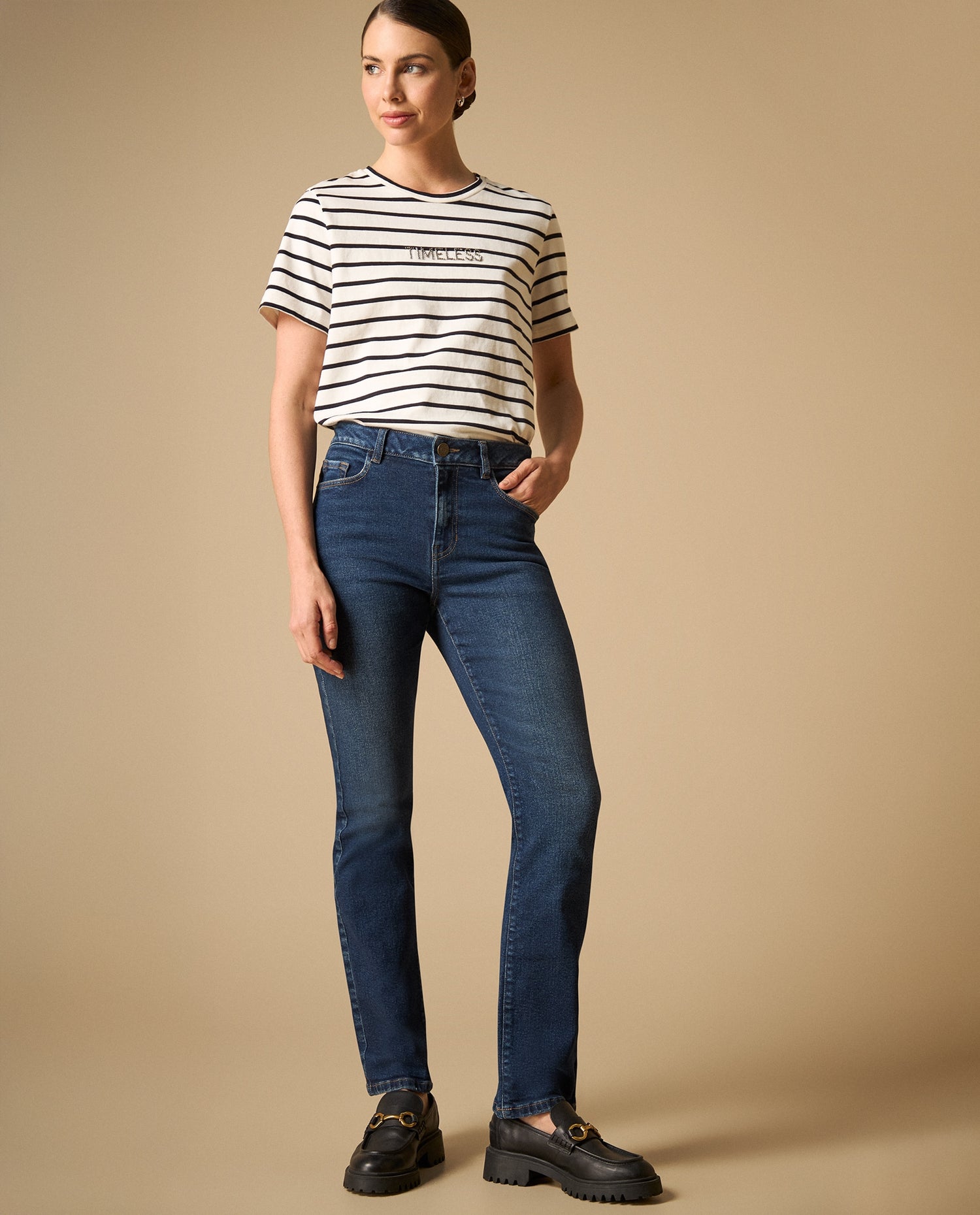 Jean straight de pierna recta tiro medio - Azul