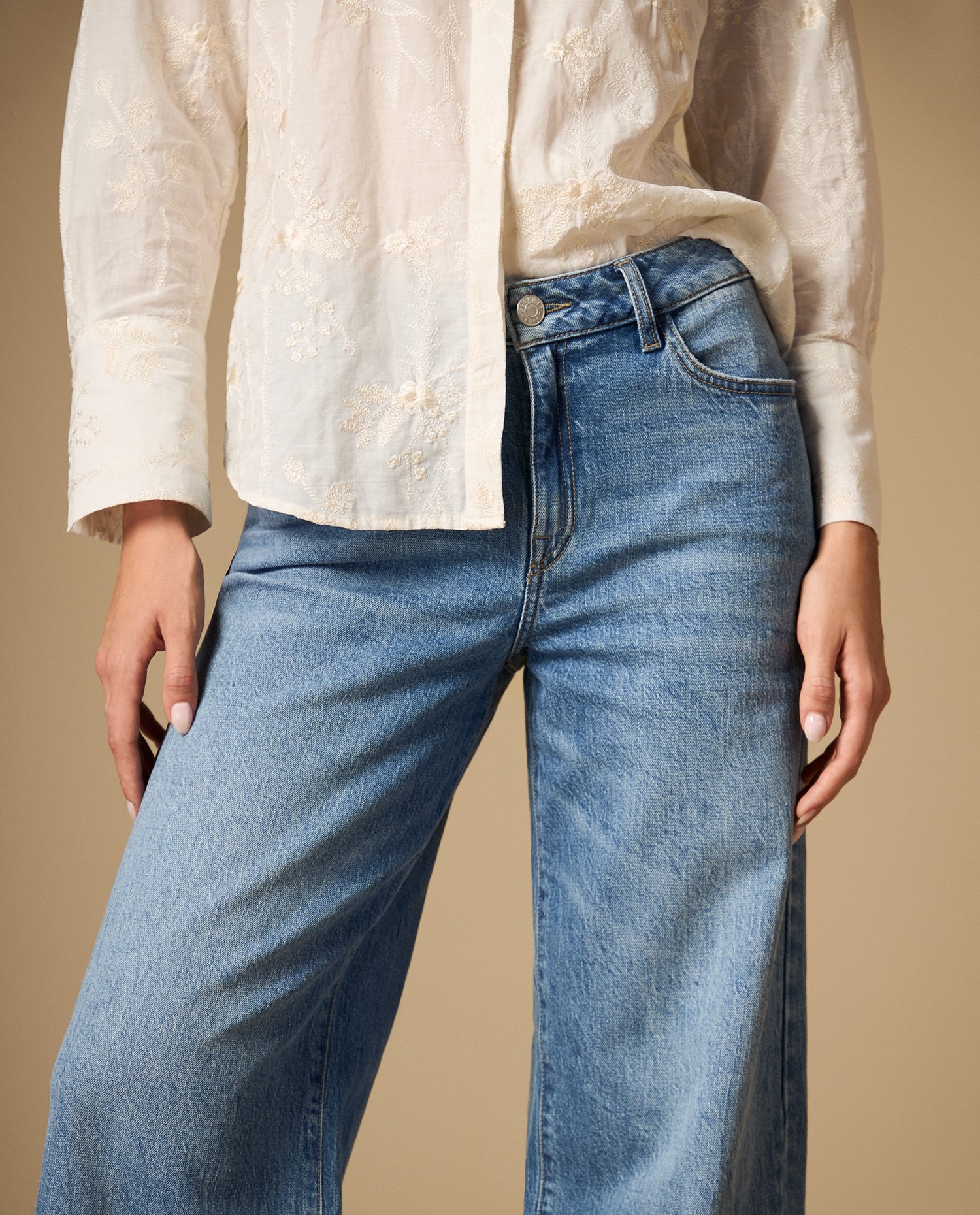 Jean wide leg tiro medio silueta amplia - Azul