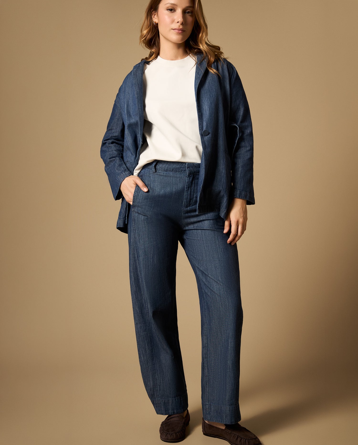 Jean wide leg tiro medio silueta amplia - Azul