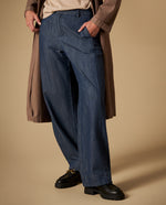 Jean barrel tiro medio silueta curva - Azul