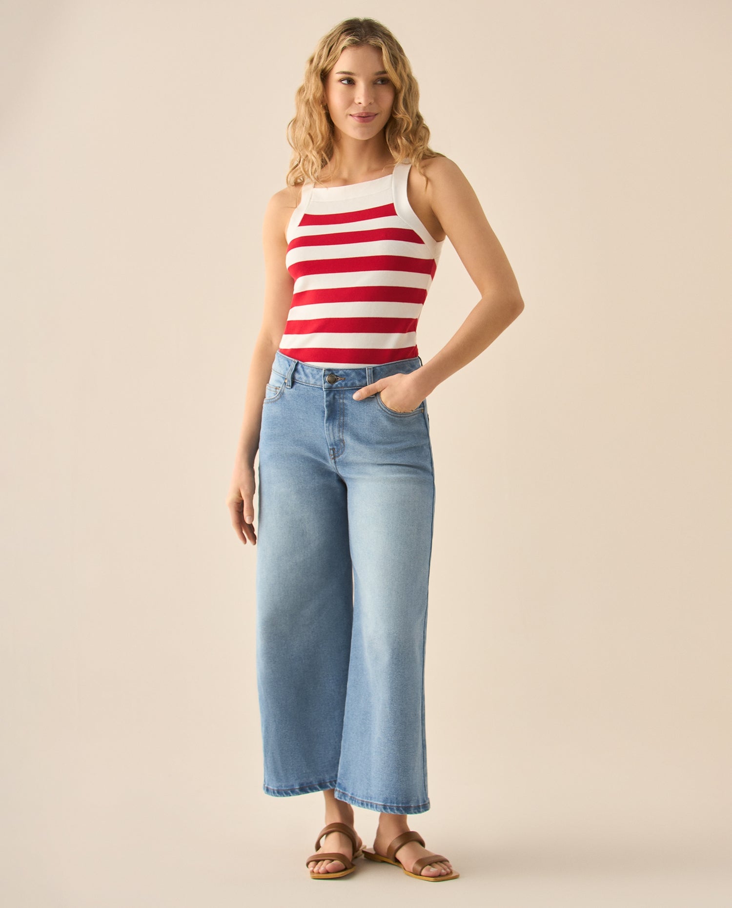 Jean Culotte fit tiro alto para mujer - Azul