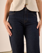 Jean Straight Azul Oscuro con Dobladillo Único - Azul