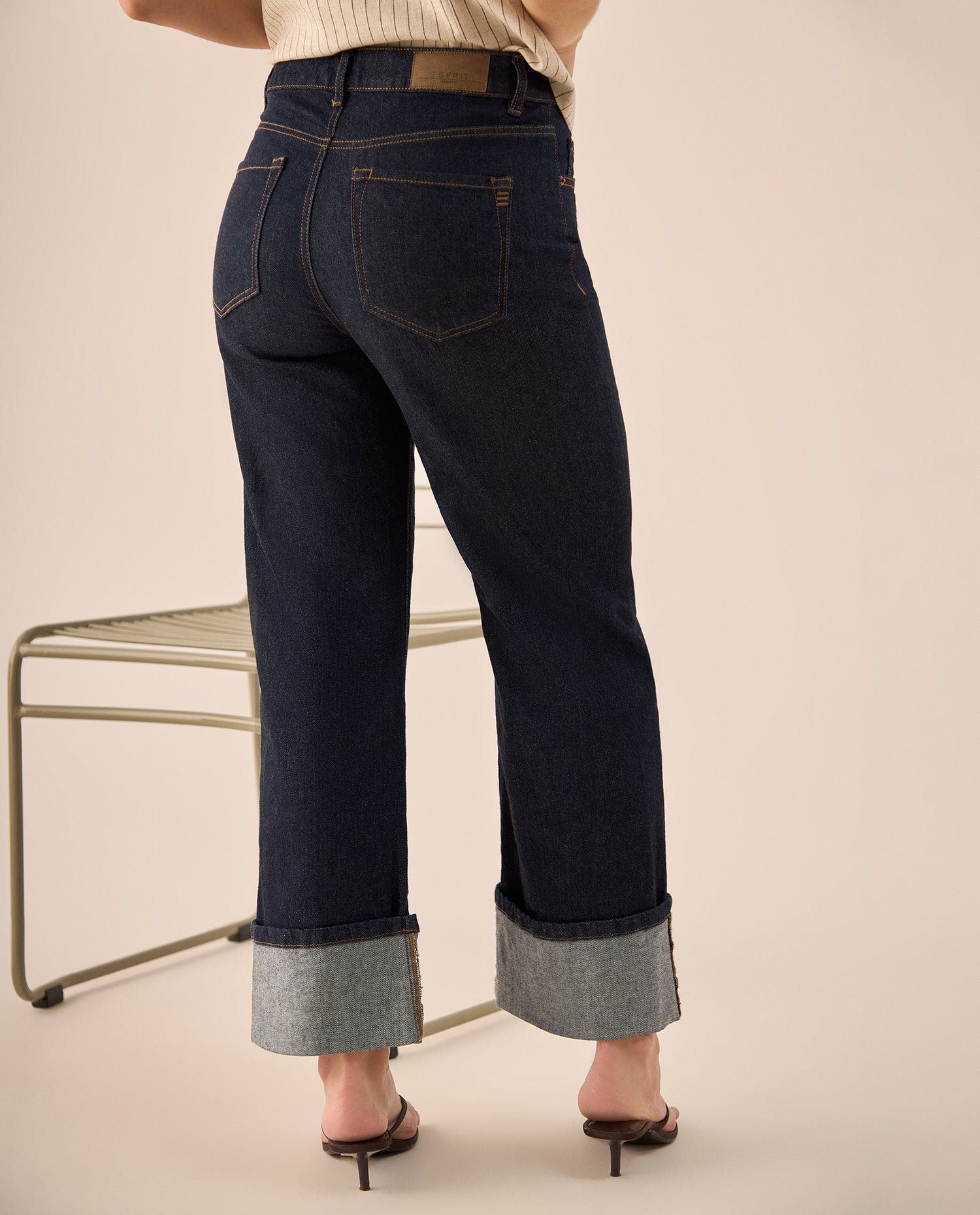 Jean Straight Azul Oscuro con Dobladillo Único - Azul