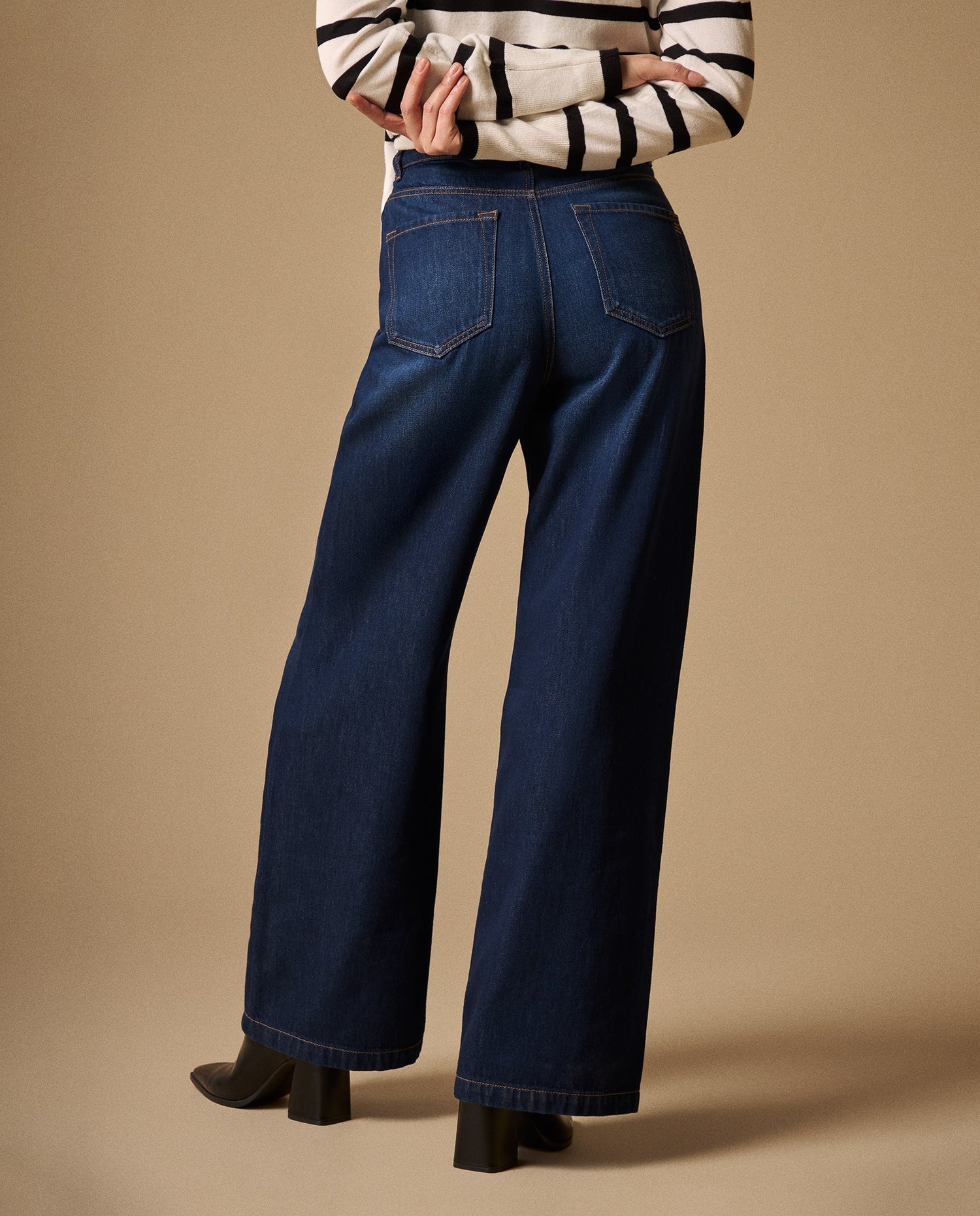 Jean Wide Leg Azul Oscuro Tiro Alto - Azul