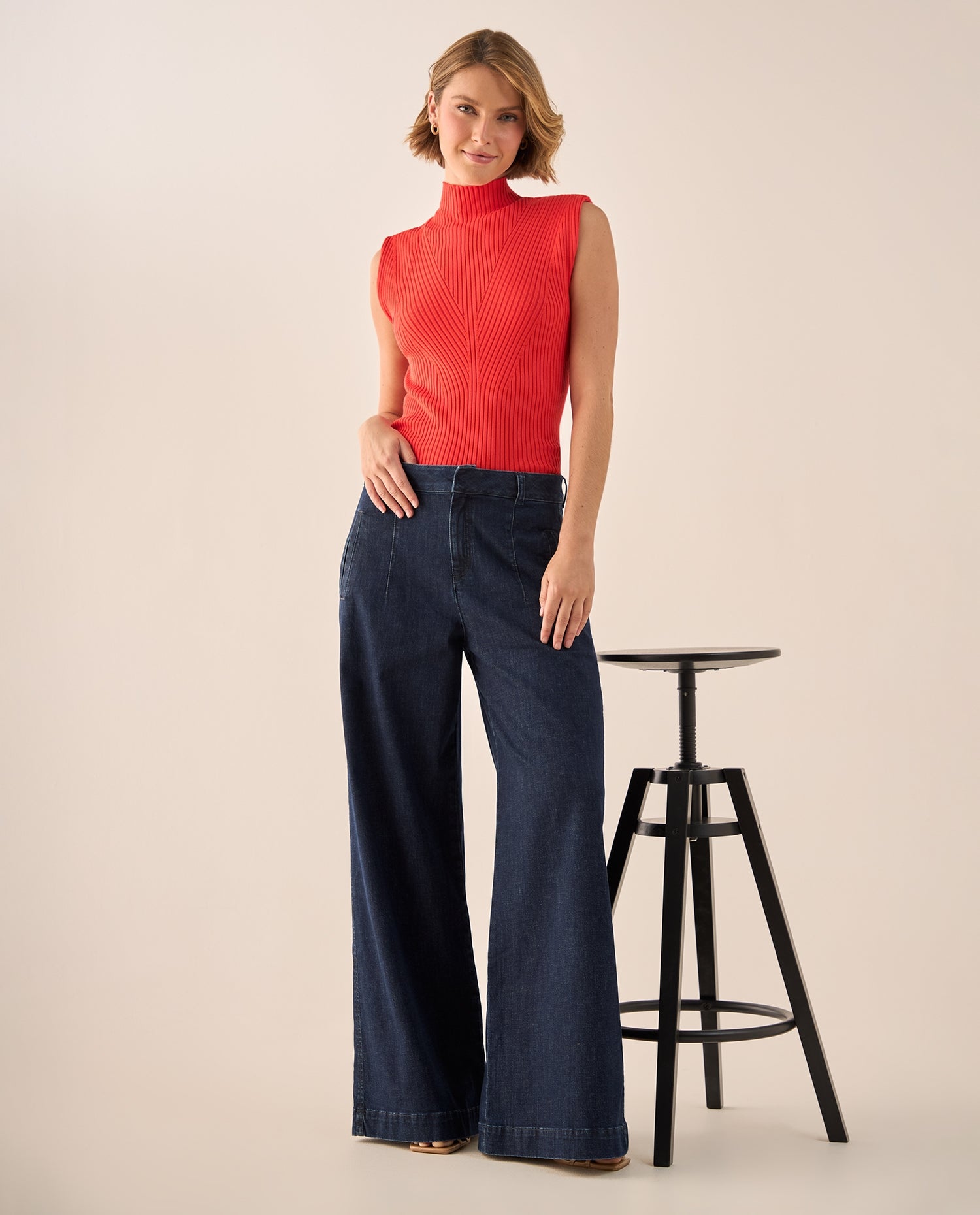 Jean Wide Leg con Silueta Palazzo Moderna - Azul