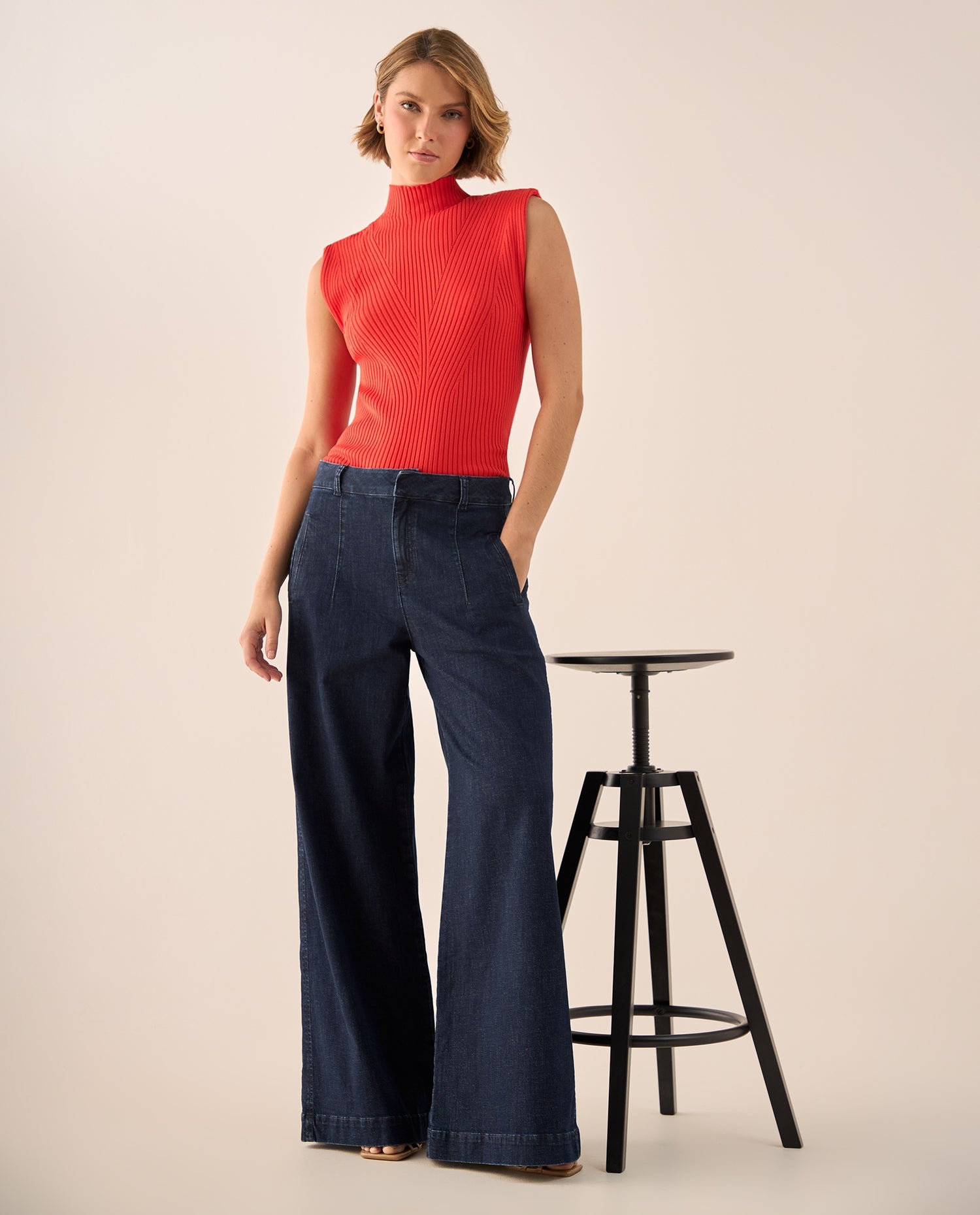 Jean Wide Leg con Silueta Palazzo Moderna - Azul