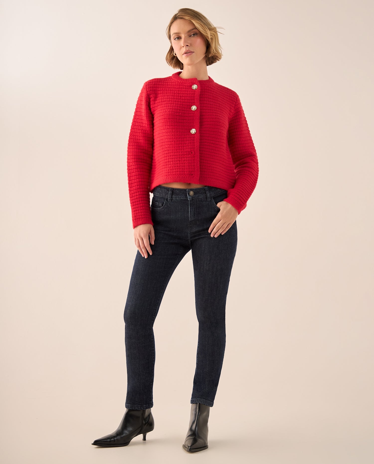 Jean Slim Azul Oscuro Tiro Alto - Azul