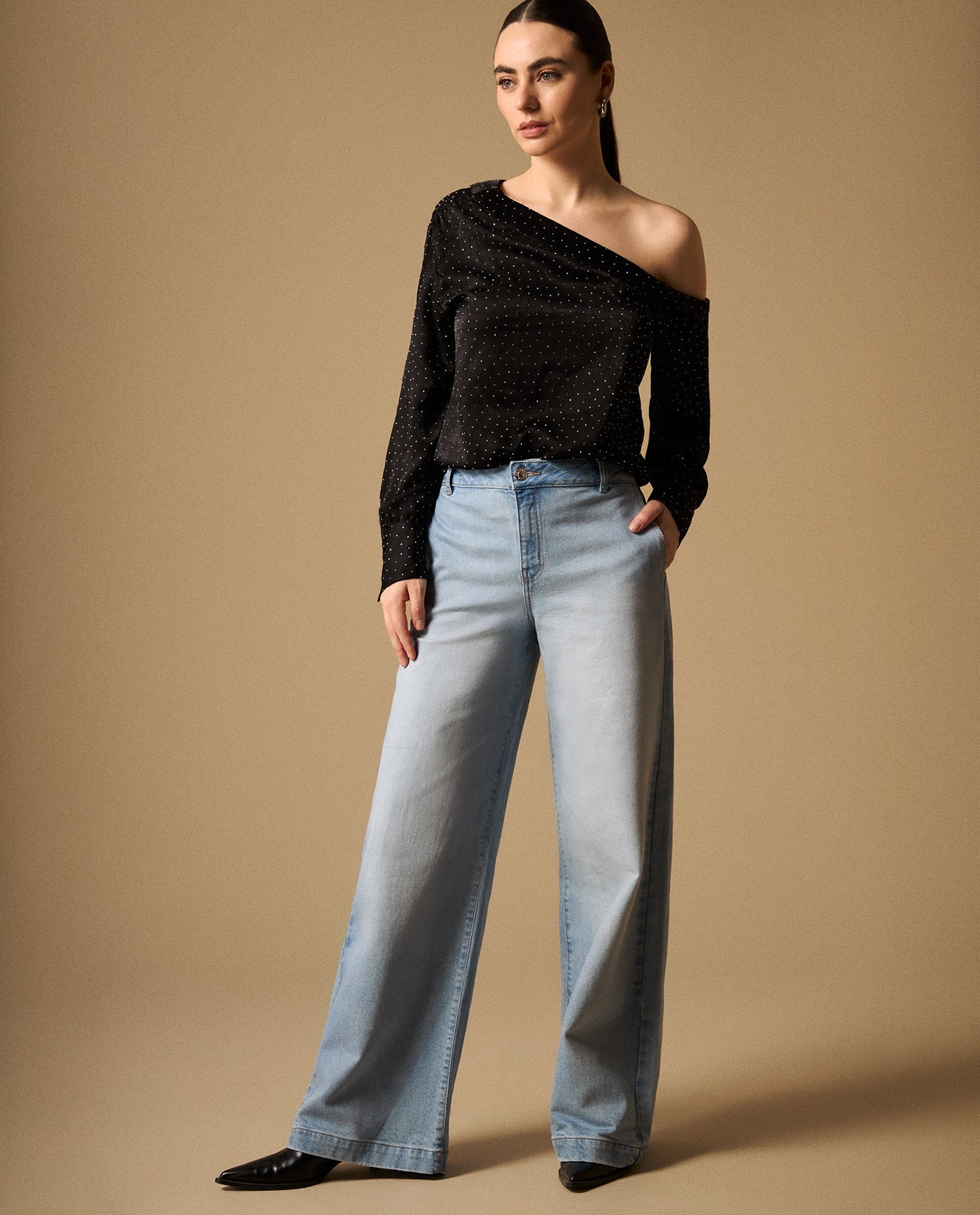 Jean Wide Leg Azul Rivera Medio - Azul
