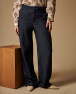 Jean Wide Leg Azul Oscuro Tiro Alto - Azul