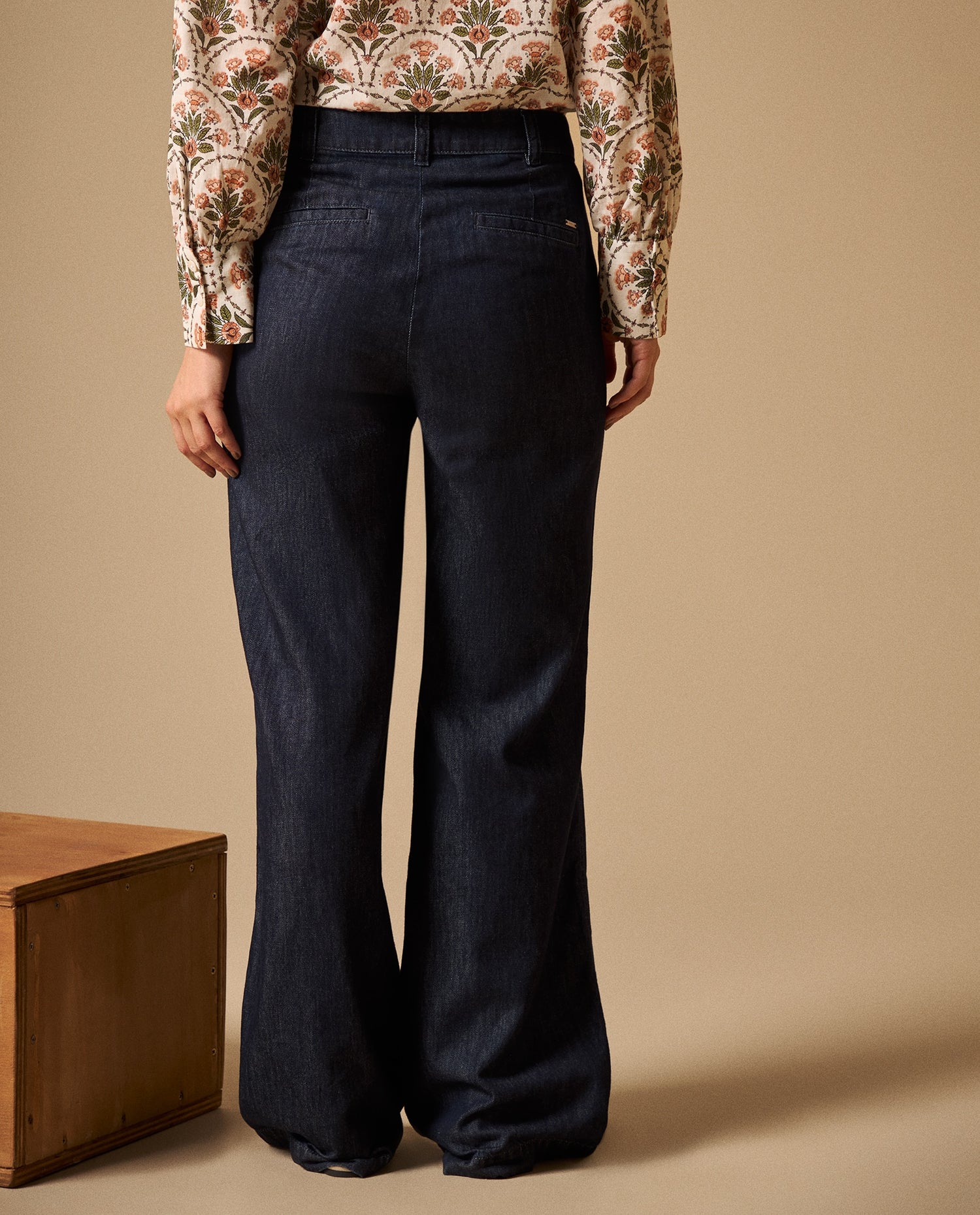 Jean Wide Leg Azul Oscuro Tiro Alto - Azul