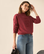 Buzo cuello redondo bordado para mujer  - Rojo