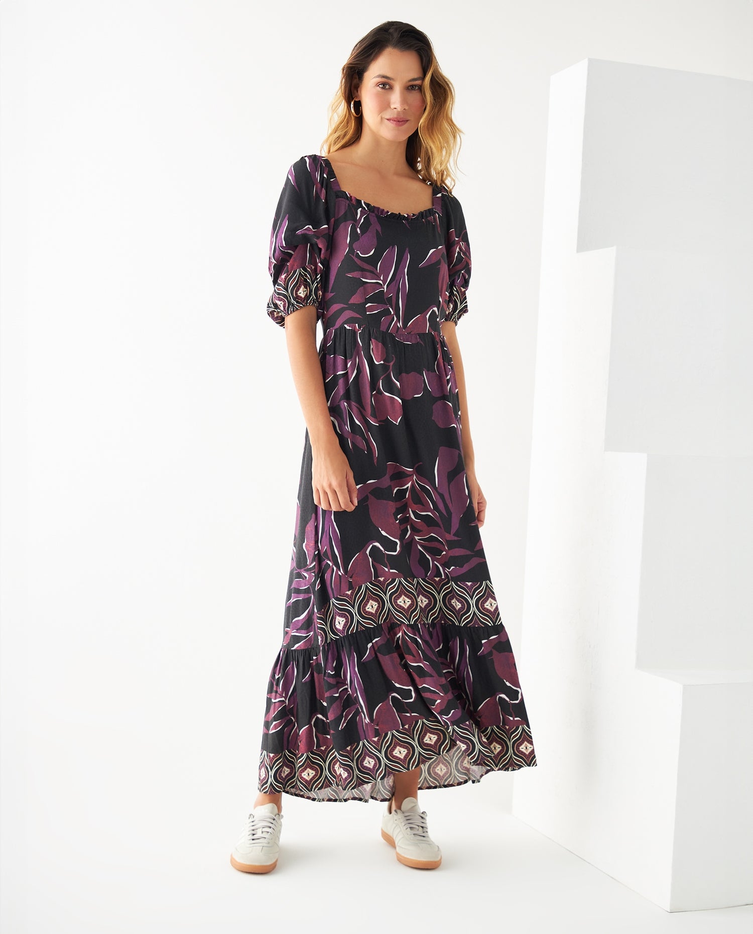 Vestido midi estampado para mujer - Morado