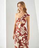 Vestido midi estampado para mujer - Café