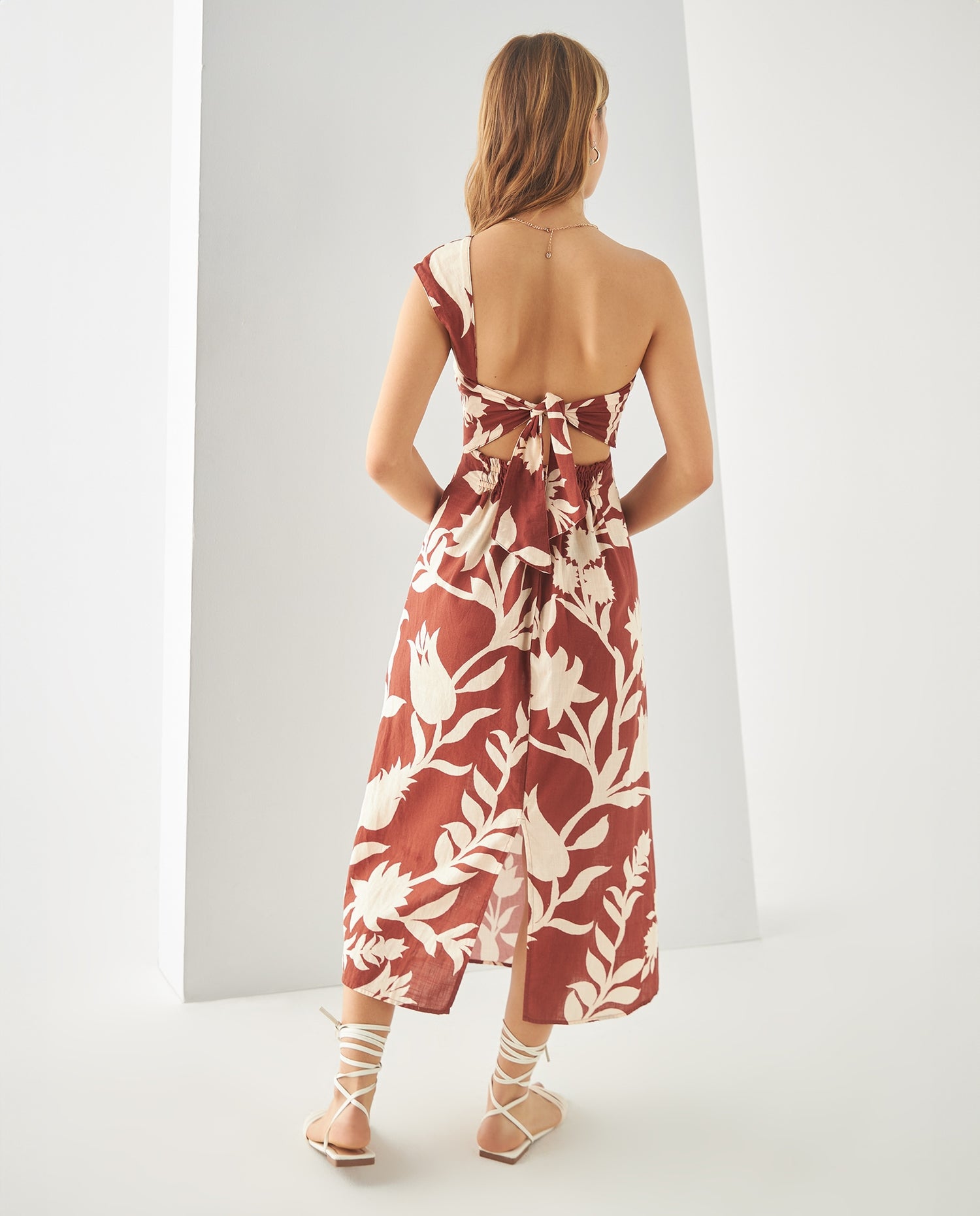 Vestido midi estampado para mujer - Café