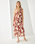 Vestido midi estampado para mujer - Café