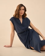 Vestido midi manga sisa para mujer - Azul