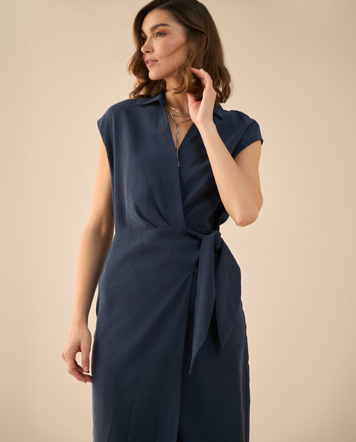 Vestido midi manga sisa para mujer - Azul