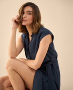 Vestido midi manga sisa para mujer - Azul