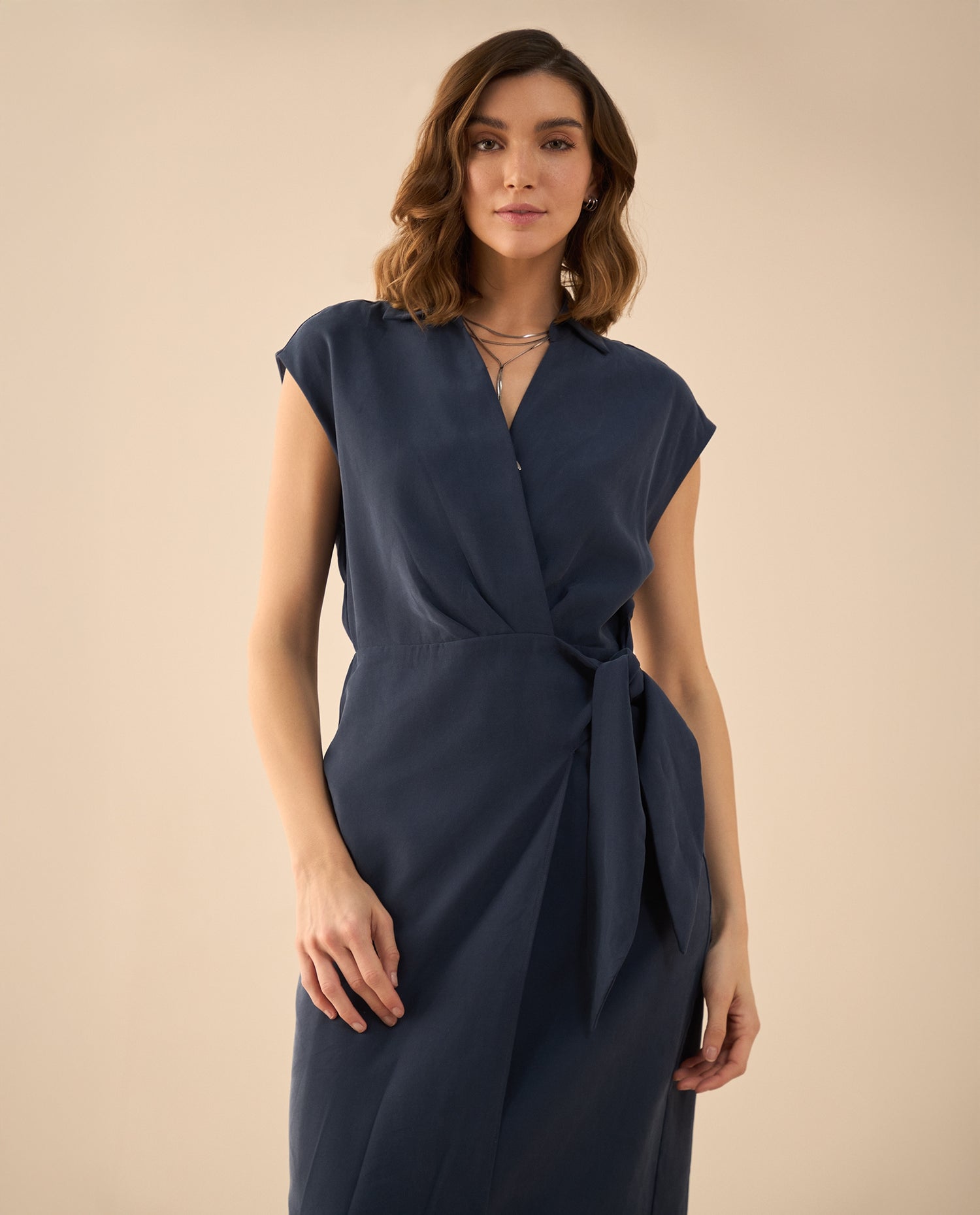 Vestido midi manga sisa para mujer - Azul