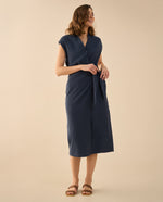 Vestido midi manga sisa para mujer - Azul
