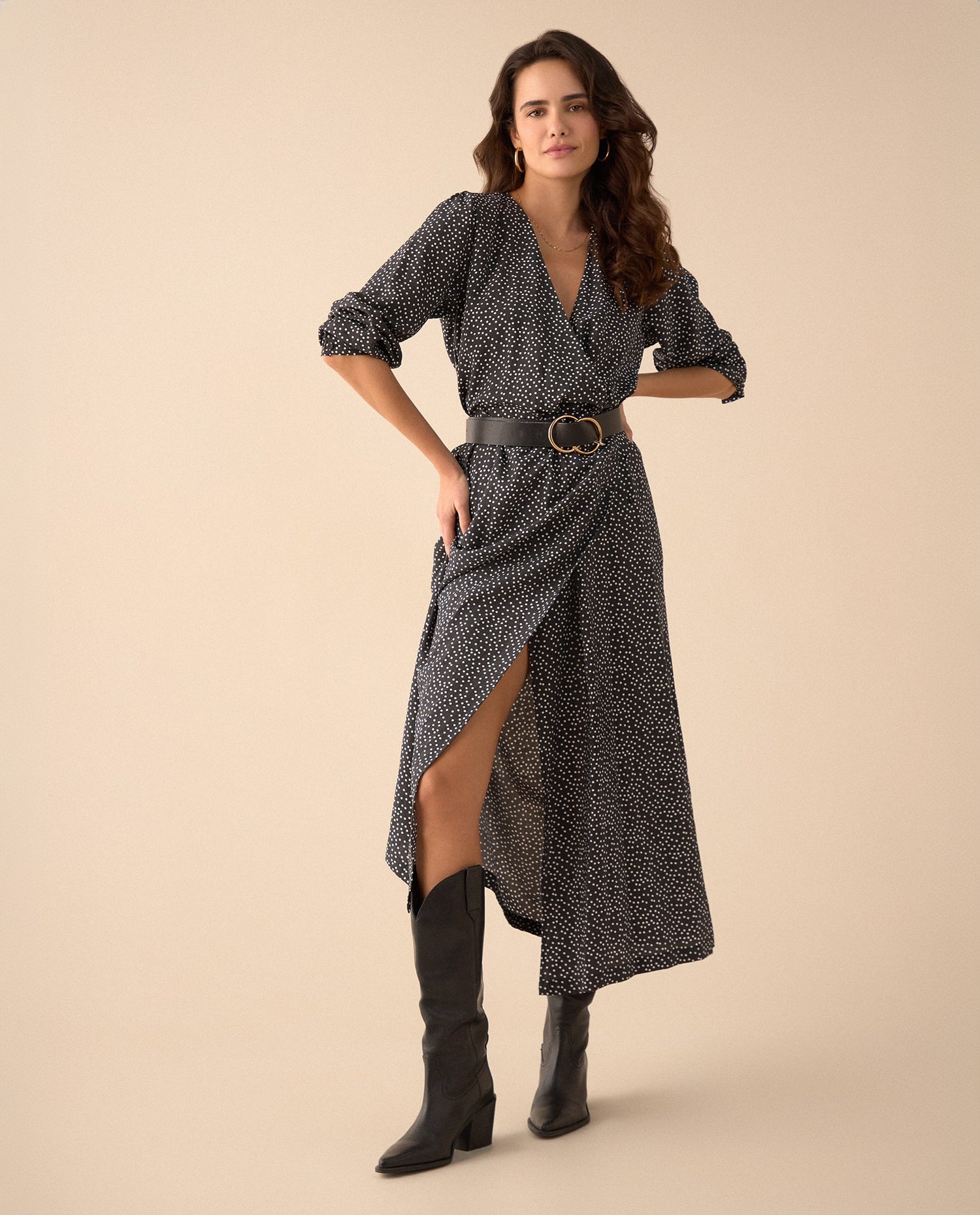Vestido de puntos largo para mujer - Negro