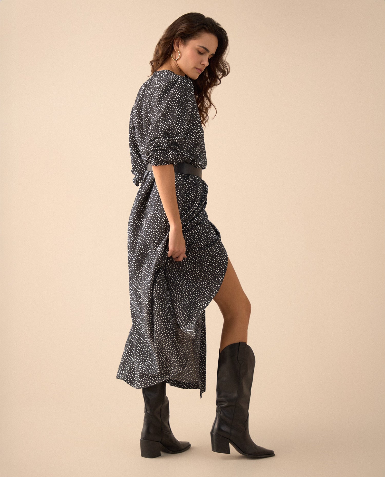 Vestido de puntos largo para mujer - Negro