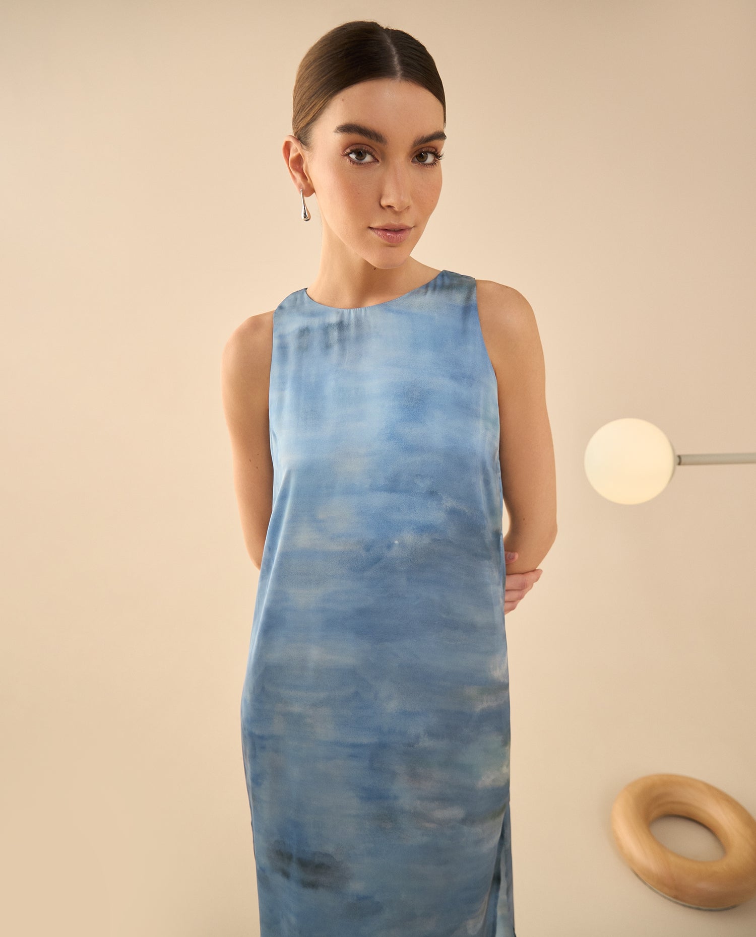 Vestido largo tipo satín para mujer - Azul