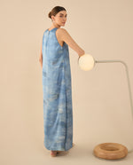 Vestido largo tipo satín para mujer - Azul