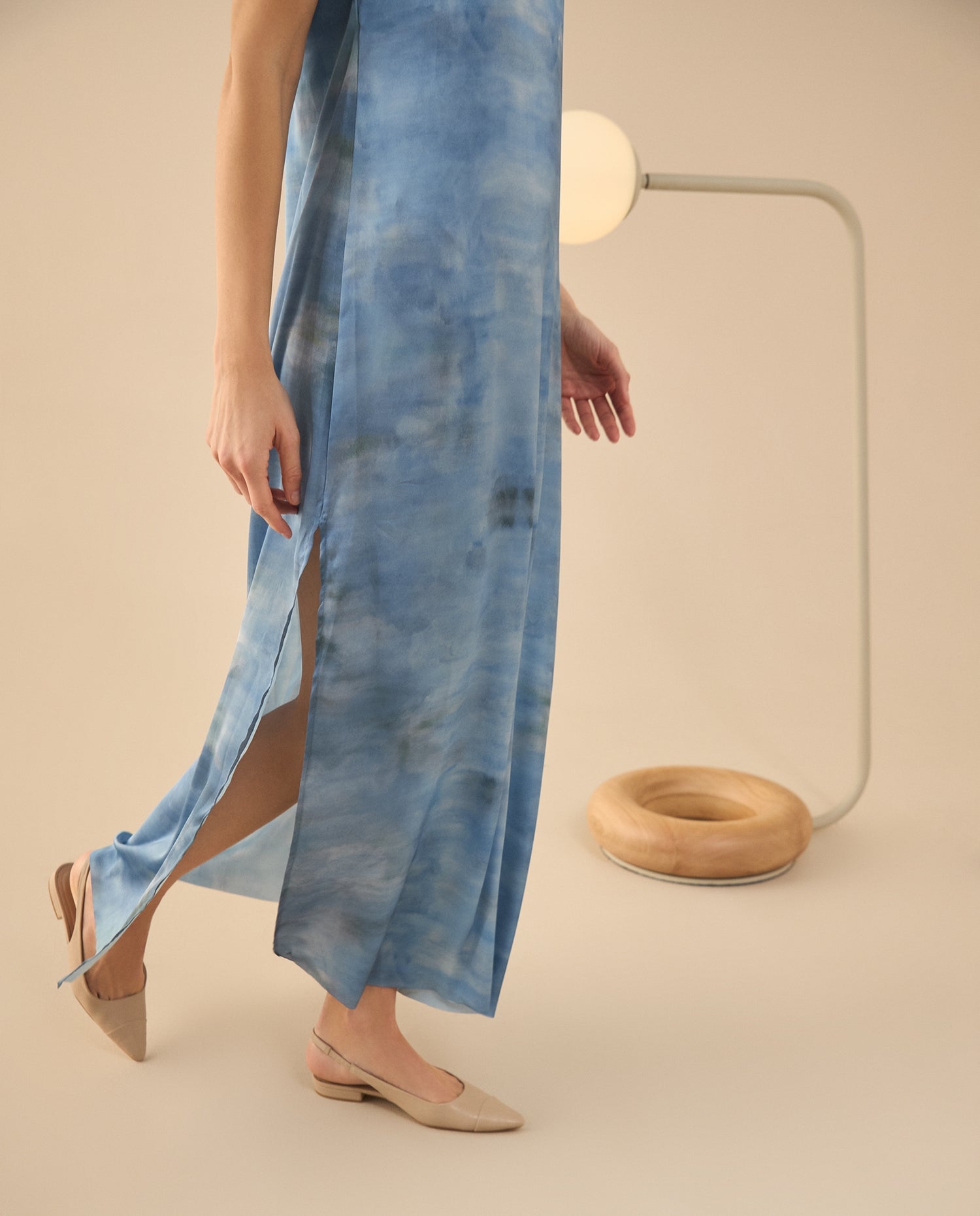 Vestido largo tipo satín para mujer - Azul