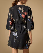 Vestido cruzado estampado manga 3/4 con amarre - Azul