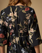 Vestido largo estampado con escote en V y manga abullonada - Azul