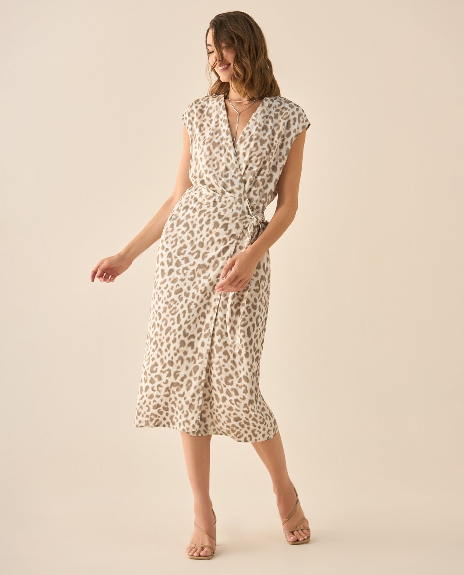 Vestido largo de estampado animal print para mujer  - Beige
