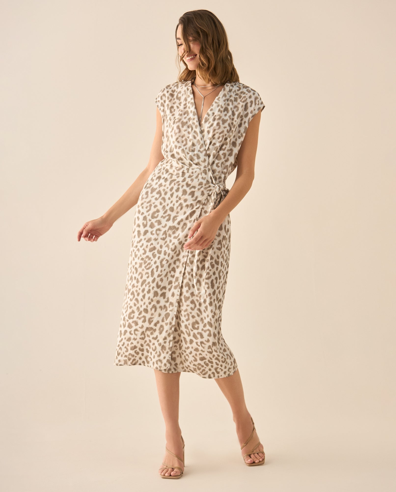 Vestido largo de estampado animal print para mujer  - Beige 34_493G001_BEI131105_4